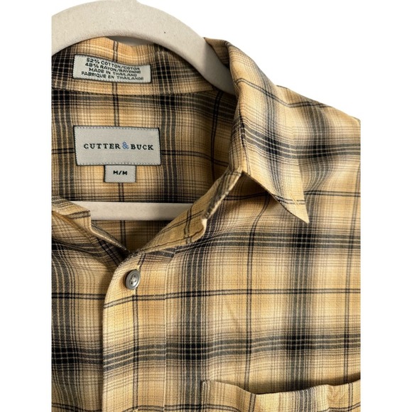 Cutter Buck Yellow Plaid Button Up Shirt Size Medium - Picture 2 of 5